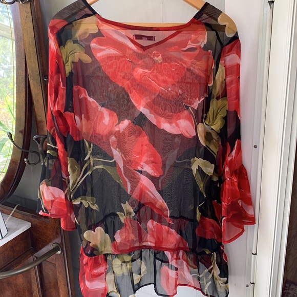 Cross tree Lane Sheer Floral Blouse Peasant Romantic Style Top - Picture 6 of 6